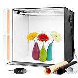 Caja de Luz Estudio Fotográfico 50×50 cm Brillo Ajustable, Portátil Light Box 3200k-5600k, CRI 95, Box Fotográfico con 2 Filtros de Luz Fría Cálida, 3 Fondos (Blanco/Negro/Naranja)