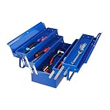 Relaxdays Caja Herramientas Vacía con Asa, Maletín Almacenaje, 5 Compartimentos, Metal, 21 x 53 x 20 cm, Azul
