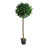 Árbol de Laurel Artificial con Forma de Hoja en Maceta de plástico Negro, Verde, 120 cm