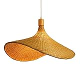 BarcelonaLED Lámapra Colgante de Techo Sombrero Vintage con Casquillo E27 Pantalla de Mimbre Bambú Madera Ratan para Comedor Cocina Salón
