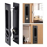 Cerradura de Puerta Corredera Integrada Juegos de Manijas Empotradas de Aleación De Zinc Negro con 3 Llaves para Puerta Corredera Armario Baño Balcón