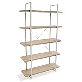Versa Kiel Estantería de Pared de Estilo Industrial Biblioteca, con 5 Baldas o Estantes Librería Comedor Salon, Medidas (Al x L x An) 179 x 33 x 100 cm, Madera y Metal, Color Marrón y Blanco