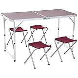 Outsunny Mesa Maleta de Aluminio 4 Taburete Plegable Portátil para Acampada Picnic Jardín Terraza Conjunto Muebles Exterior Altura Ajustable