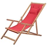 Festnight Silla de Playa Jardin Tumbonas Plegable 3 Posiciones Ajustables con Almohada Rojo