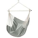 Hamaca Colgante de Jardin, Columpio Colgante de Tela con Bolsillo, Silla Colgante Huevo Exterior Interior con Gancho Cuerda de Nailon Varilla de Metal Galvanizado(No Incluye Cojín) (Gris)