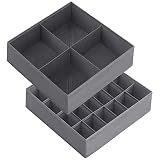 SONGMICS Juego de 2 Caja Organizadora de Cajones, Organizador de Ropa Interior Plegable, Organizador de Cajons, para Calzoncillos Calcetines Sujetadores Corbatas, Gris RUS002G01