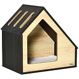Pawhut Casa de Madera para Perros Perrera Tipo Caseta para Uso Interior con Cojín Desenfundable Lavable y 3 Ventilaciones 60x40x59,2 cm Roble y Marrón Oscuro