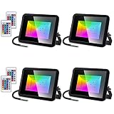 SWANEW Focos LED RGB de Exterior 4x10W, Floodlight que Cambian de Color con Control Remoto, 16 Colores 4 Modos IP66 Exteriores Proyector Impermeables, Función de Memoria, para árbol, Boda