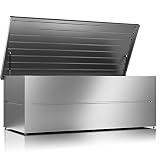 ILESTO Caja de Almacenamiento Exterior Benjamin - Cofre Organizador Resistente con Tapa para Jardín, Garaje, Patio, Terraza - Ahorro Espacio, Muebles de Exterior - XXL 185x85x69 cm, Gris Metal