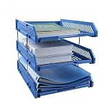Bandeja Portadocumentos 3 piezas de malla - Apilable bandeja oficina Clasificador de papel Escritorio Organizador multifuncional Soporte de archivo Para oficina, escuela (azul)