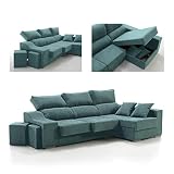 Sofá Chaise Longue 4 Plazas Turquesa Sultan Derecha Tanuk 260x150 Asientos Extensibles Arcón y 2 Puffs Desenfundable Sistema de Limpieza ACUALINE (Envío y Subida a Domicilio Incluidos)