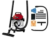Einhell TC-VC 1812 S - Aspirador en seco y húmedo, 1250 W, 220-240 V, 50 Hz, 180 mbar, 78 dB (A), 12 l, Color Rojo, negro, blanco