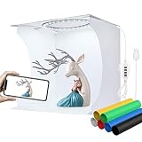 23cm Caja de Estudio Fotográfico Caja de Fotografia Portátil Plegable Photo Studio con Color y Brillo Ajustable 80 Luces LED y 6 Fondos de Colores (Negro Blanco Amarillo Azul Verde Rojo)