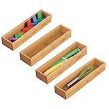 mDesign Juego de 4 cajas organizadoras para la cocina – Caja rectangular de bambú para ordenar cajones – Organizador de madera apilable para guardar cubiertos y utensilios de cocina – color natural