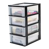 Iris Ohyama, Torre de Almacenamiento, Organizador, 4 Cajones de 7 L, Tamaño A4, Cajones Transparentes, Oficina, Sala de Estar - Organizer Chest Och-2004 - Negro