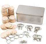 Yangbaga 80pcs Pedazo de Madera Redondo, Pedazos Corta con Agujero para el Arte 3.5cm DIY para Bricolaje Decoración del hogar, 80pcs Anillo de Llavero Aleación Plateada Diámetro 2.5cm