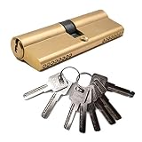 Liwein Cilindro Cerradura,Alta Seguridad Euro Cerraduras de Puerta Cilindros Latonado Leva Larga 42.5/42.5(85mm) con 8 Llaves Cilindro de Cierre para Upvc Puertas/Entradas Exteriores