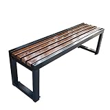 Banco de jardín exterior para terraza Banco de parque, Estructura de acero y madera maciza anticorrosiva Silla de porche resistente a la intemperie sin respaldo Capacidad de carga 1102 libras.