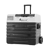 Alpicool 62L NX62 - Nevera portátil de 12 V y 24 V, nevera eléctrica pequeña para coche, camping, camión, barco y enchufe con conexión USB, barra telescópica, rueda