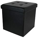 Puff Almacenaje Cuadrado con Tapa Elegante, Piel Sintética Ideal en el salón, el Dormitorio y o su Home-Office, 38 x 38 x 38 cm Mod. DE4008 (Negro)