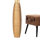 LEEWADEE jarrón Grande para el Suelo – Alto, jarrón Hecho a Mano de Madera de Mango, contenedor de pie para Las Ramas Decorativas, 75 cm, Dorado