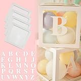 OTTYMO 4 Pcs Cajas Baby Shower Transparente Cajas Globos Cumpleaños Cajas Transparentes para Globos Cajas de Globos para Decoración Cajas Decoradas para Meter Globos Fiesta + 26 Letras 60 Adhesivos