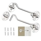 2 Pcs Gancho de Ventana,Sujeta Ventanas Abiertas Gancho de Cabina de Acero Inoxidable,Cerradura de Gancho de Puerta con Tornillos Para Ventanas Puertas Ojo Puerta Pestillo(10cm)