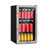 Klarstein Beersafe XL - Mini Nevera, Nevera pequeña bebidas 98L, Refrigerador Silencioso, Puerta cristal, Iluminación LED, Acero inoxidable, Clase F, 47 x 83 x 52 cm, Frigorificos pequeños, Antracita