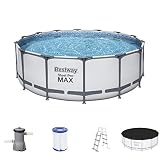 BESTWAY 5612X - Piscina Desmontable Tubular Steel Pro Max 427 x 122 cm, con Depuradora Cartucho 3.028 L/H Cobertor y Escalera