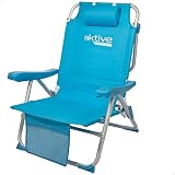Aktive 53983 - Silla plegable de playa, Silla con cojín, Silla plegable tipo mochila, respaldo reclinable, con dos bolsillos, , color azul pastel, Aktive Beach