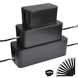Powerking Cajas de cables,organizador de cables para administración de cables y cables, almacenamiento y soporte para cubrir y ocultar y enchufes y cables de alimentación (3 juegos negro)