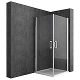 doporro Cabina de ducha de esquina diseño Ravenna22S 75x95x190cm con puerta de vidrio de seguridad de doble batiente - vidrio transparente | incluye revestimiento en ambos lados para fácil limpieza
