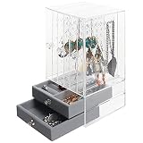 Belle Vous Joyero Pendientes Acrílico y Organizador de Joyas – 12,8 x 13 x 24,5 cm - Organizador Pendientes a Prueba de Polvo – Colgante con Cajón de Terciopelo – Collares, Anillos y Brazaletes