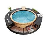 Cikonielf Marco de Spa Negro Resina Trenzada Contour de Spa Redondo Spa de Jardín Spa Exterior, Almacenamiento Integrado, Estructura de Acero Fuerte y Durables