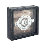 Adorno Pared Decorativo de Madera y Cristal 'Caja Chapas Cold Beer'. Cuadros y Apliques. Cerveza. Regalos Originales. Decoración Hogar. 25 x 7 x 25 cm