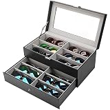 Procase Caja Gafas, Expositor Gafas de Sol, Organizador Sunglasses 12 Compartimentos 2 Capas, Estuches para Gafas, Joyería, Reloj, Guardar Llaves Regalo Ideal para Mujeres Hombres -Negro