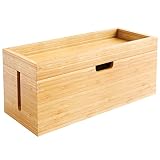 KD Essentials – Caja de bambú con Tapa (Adecuada para Guardar Cargadores, regletas y Cables, Caja de Cables para gestión de Cables, Fabricada en Madera)
