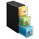 mDesign Organizador de cocina con 3 cajones de plástico – Mini cajonera para infusiones, bolsas de té, sobres de café, azúcar, etc. – Caja de té en plástico – negro