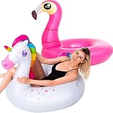 JOYIN 2pcs Anillo Flotador de Flamenco y Unicornio Flotador Hinchable para Piscina Hinchables Juguete Adultos Niños Natación