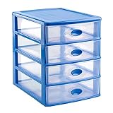 Acan Plastic Forte - Cajonera de sobremesa loira, plástico Azul con 4 cajones Transparentes 35 x 27 x 35,5 cm, Torre almacenaje Multiusos, Organizador Auxiliar, Escritorio, Armario, baño, Oficina