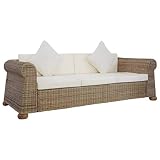 Tidyard Sofá de ratán Sofa Exterior Jardin Sofá de 3 plazas con Cojines ratán Natural