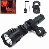 TUOFENG Linterna Caza Noche roja Claro 250 yardas Lámpara Led de largo con Interruptor de Presión Remoto, Montaje de Barril, Montura de alcance