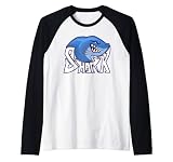 Blue Surfer Shark - Dientes malvados afilados y sonrisa malvada Camiseta Manga Raglan