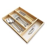 Organizador cubiertos para cajon de madera, cubertero para cajon, bandeja de cubiertos compacta para utensilios de cocina 35x25
