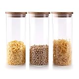 ComSaf 900ml Tarros de Hermético con Bambus Tapa, Juego de 3 Botes de Vidrio de Borosilicato con Silicona Anillo de Sellad, Transparente Cocina Recipientes para Alimentos, Pasta, Cereales