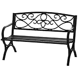 Outsunny Banco de Jardín de 2 Plazas con Respaldo y Reposabrazos Estilo Vintage para Terraza Balcón Patio Exterior Carga 280 kg Hierro Fundido y Acero 128x58,5x85 cm Negro