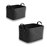 Kitchen-Dream Caja de Fieltro Plegable para Ropa, Cajas de Fieltro Grandes, Cestas de Almacenamiento de Fieltro portátiles de 2 Piezas con Asas para Ropa, Libros, Juguetes (Gris Oscuro)