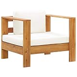 vidaXL Madera Maciza de Acacia Silla de Jardín con Cojín Asientos Butacas Sofás Muebles de Exterior Patio Terraza Balcón Almohada del Respaldo Crema
