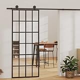 Kit de Herraje para Puerta Corredera Arril de Puerta, Puerta corredera ESG vidrio y aluminio 76x205 cm negro para Armarios Corredizo Gabinete Granero