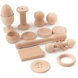 Cesto Tesoros Montessori Artesano, 14 Piezas Madera Natural, Juego Heurístico para Bebé Sensorial 10-12 Meses